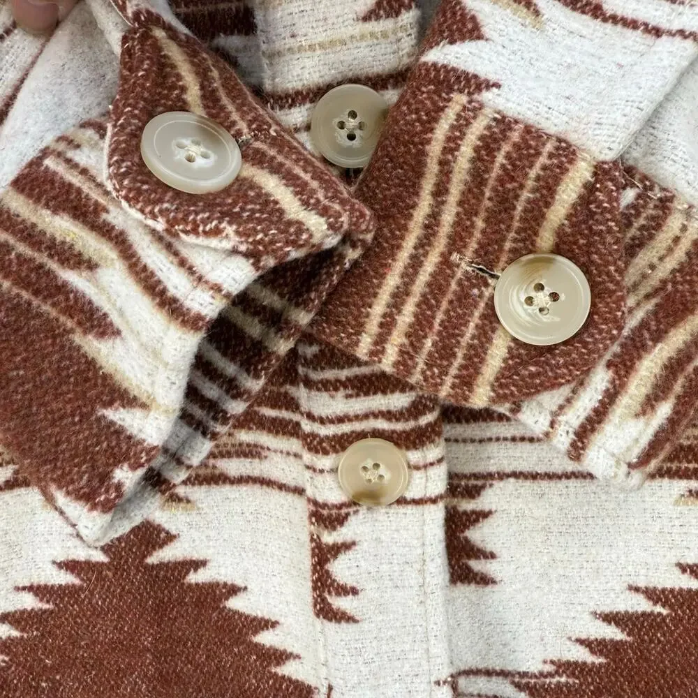 Idyllwind Shacket Women's Xs Brown Cream Southwester Print Western Gear Wool - Picture 3 of 12